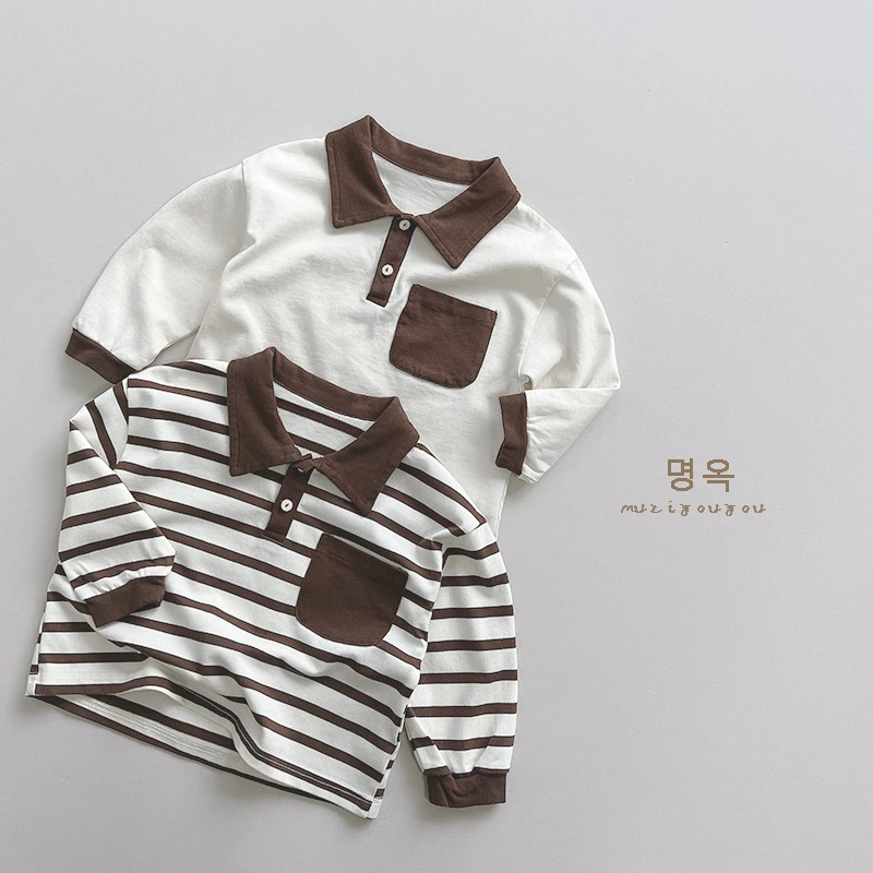 小清新 男童宝宝纯棉百搭长袖卫衣 儿童条纹款纯棉休闲衬衣领体恤