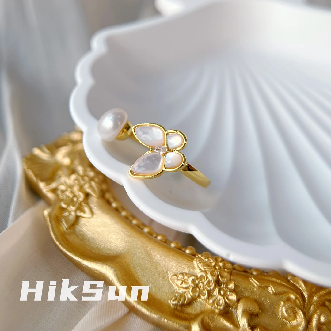 铜合金仿珍珠戒指 【1204】梵家蝴蝶珠珠戒指