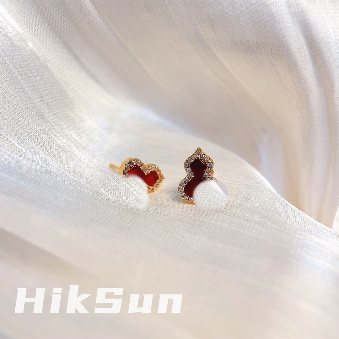 铜合金合成锆石耳饰 【1410】葫芦耳钉精致小巧气质