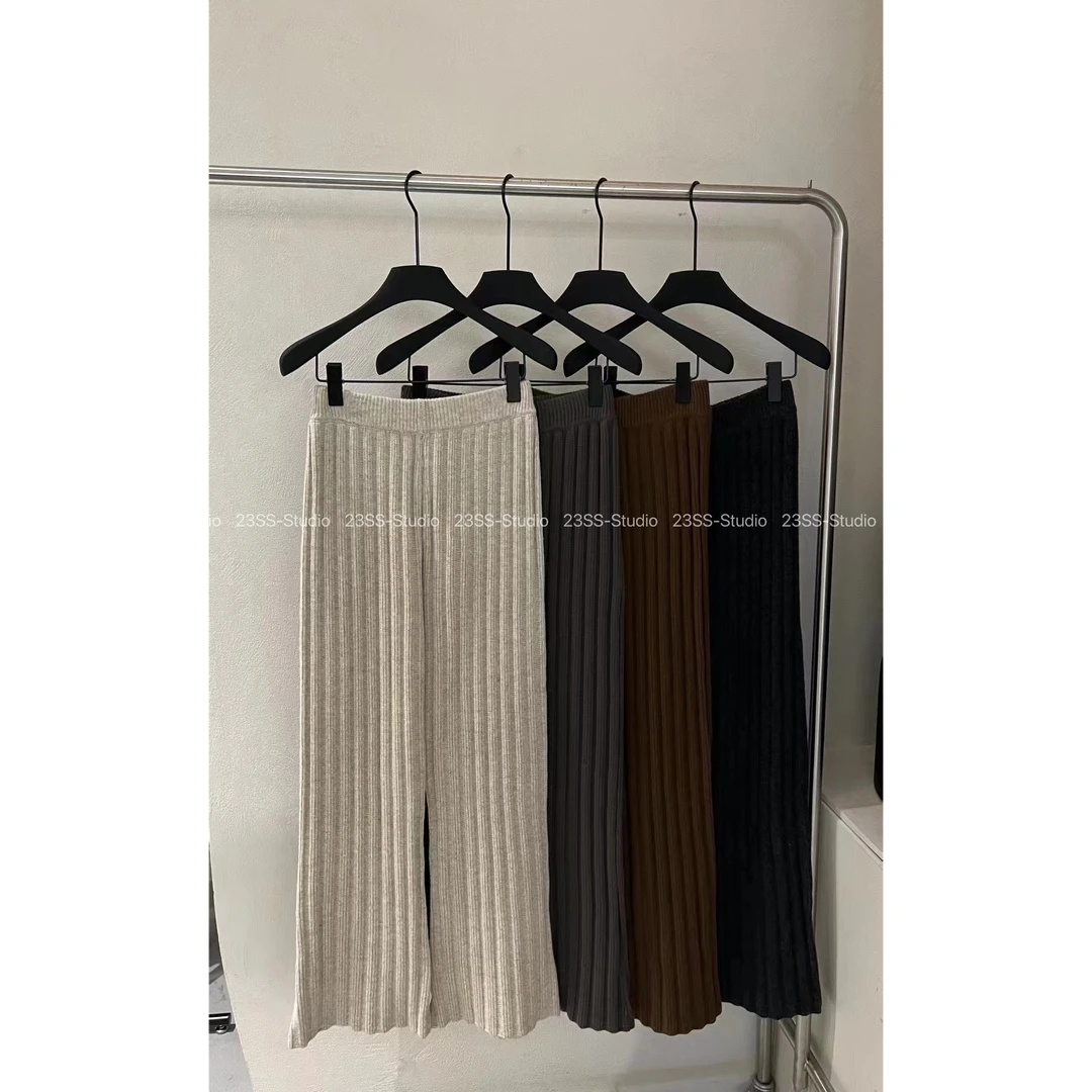 【娇娇私服订制】秋冬新款高腰休闲坑条显瘦阔腿直筒针织裤1191#