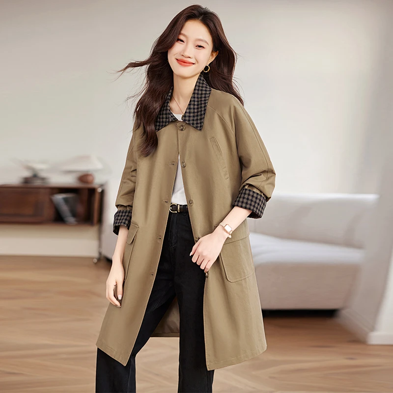 风衣外套女中长款春秋2025新款中年妈妈时尚宽松休闲显瘦气质大衣
