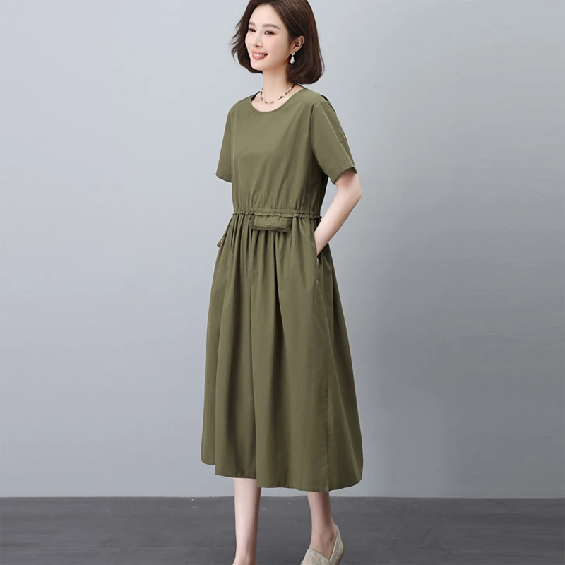 全棉连衣裙女2025夏季新款中年妈妈高端精致显瘦宽松气质中长裙子