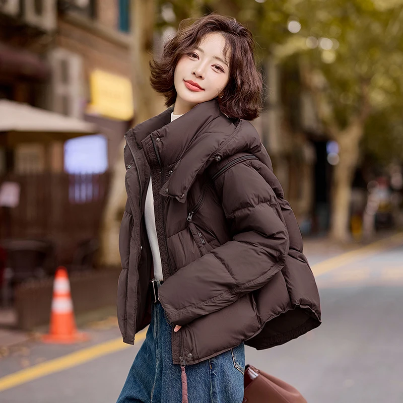 加厚短款羽绒服女冬季2024新款设计感时尚高端洋气白鸭绒连帽外套