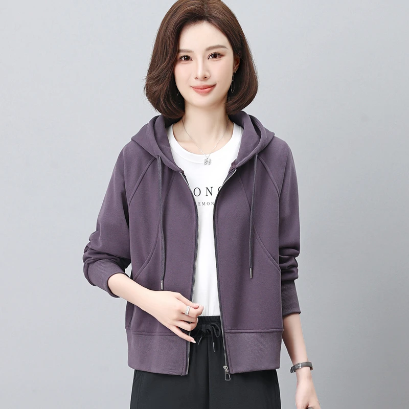 连帽卫衣女士春秋2025新款妈妈时尚休闲运动宽松减龄开衫拉链外套
