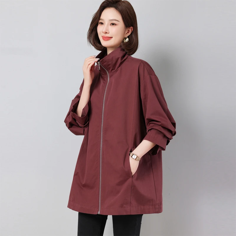 风衣外套女中长款春秋2025新款大码中年妈妈宽松洋气休闲夹克上衣