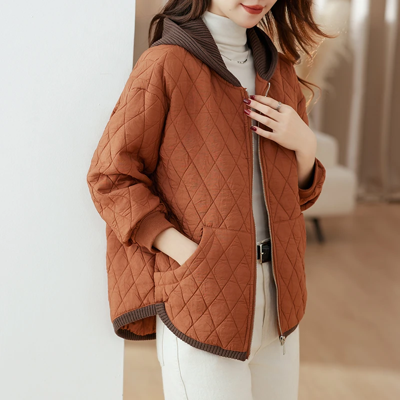 夹棉外套女秋冬2025新款小香风轻薄保暖棉衣连帽百搭时尚减龄棉服