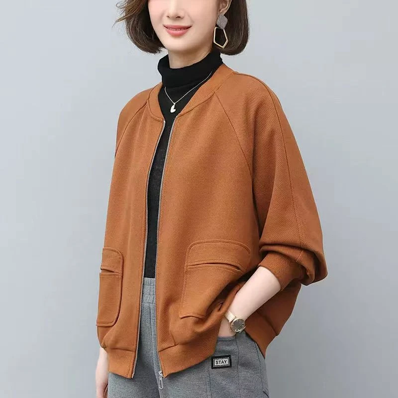 拉链卫衣外套女2025春秋冬宽松中年妈妈休闲加绒棒球服运动上衣服