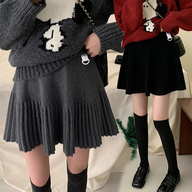 秋冬季孕妇装针织半身裙2024新款休闲显瘦百褶A字短裙简约