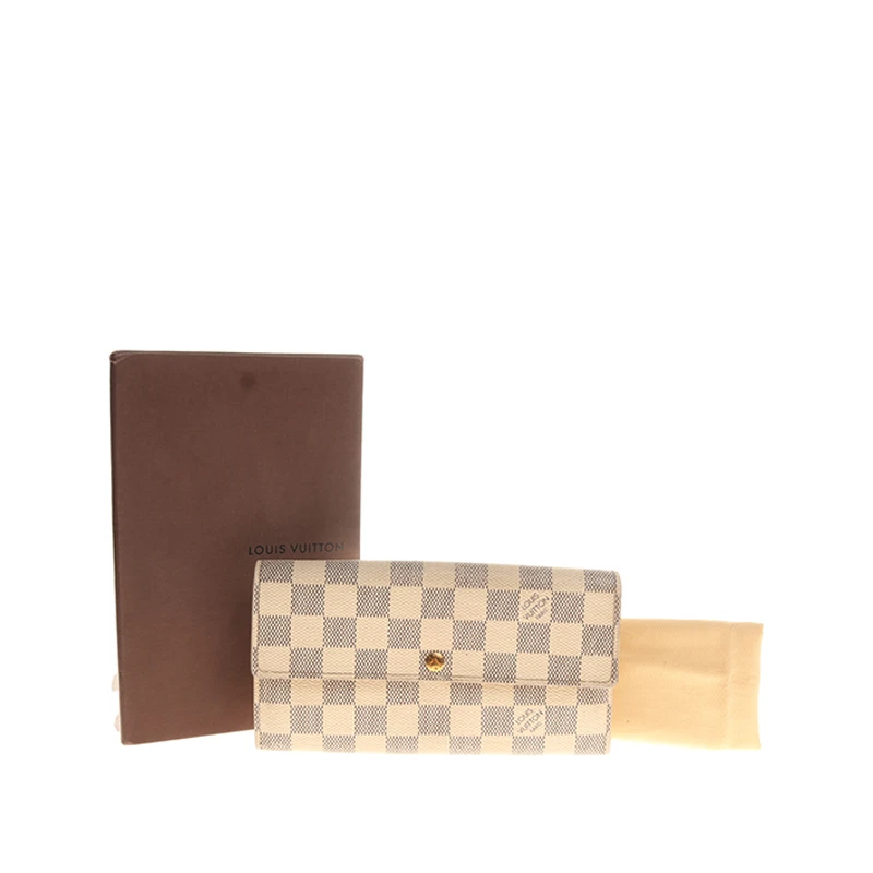 95新 LouisVuitton/路易威登 白色棋盘格帆布女士长款钱包