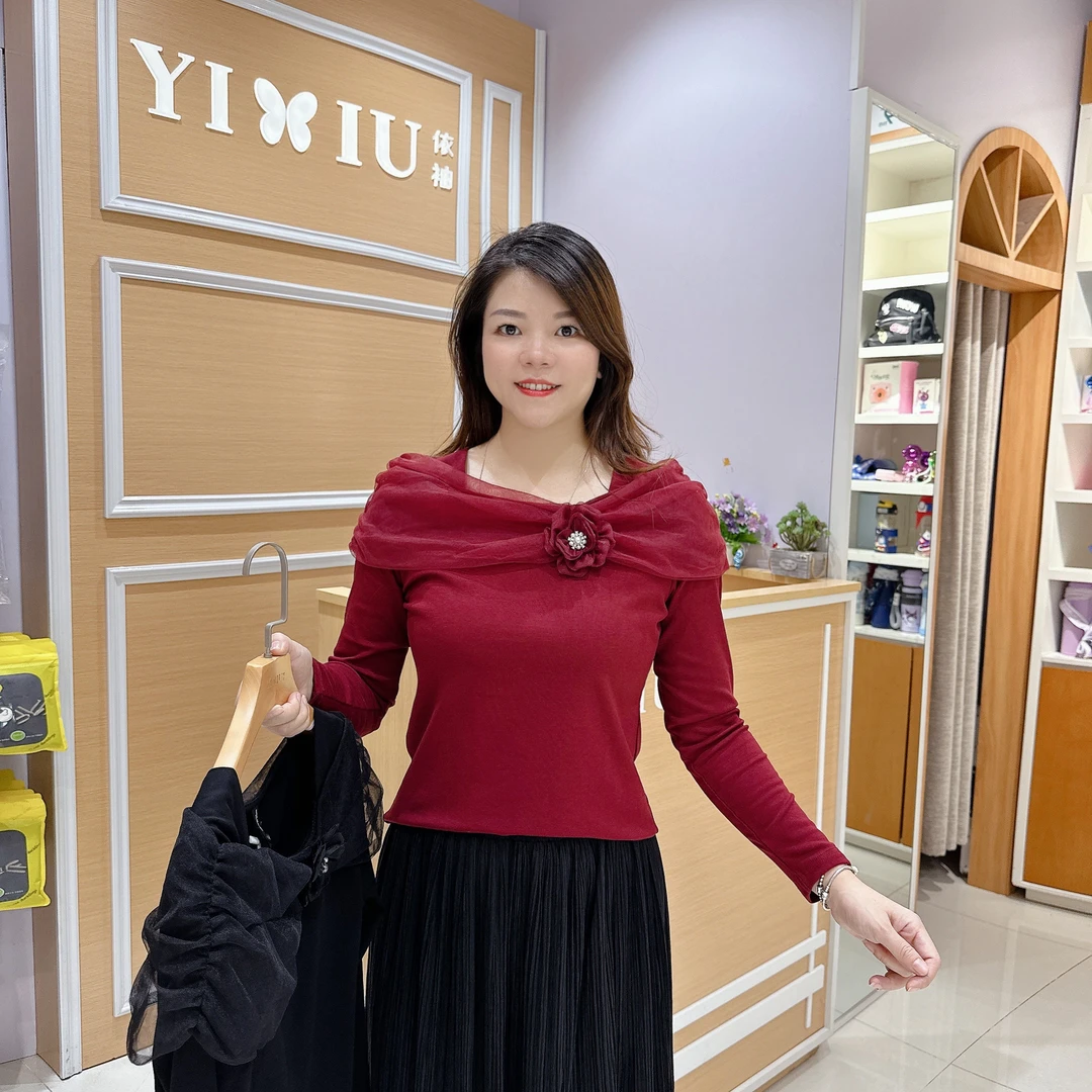 淑女气质上衣 5-925秋冬加薄绒修身显瘦长袖棉T恤/长58厘米