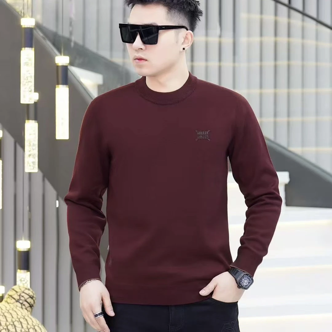 男士高档毛衣4-1322冬季加绒百搭保暖时尚净色时尚毛衣