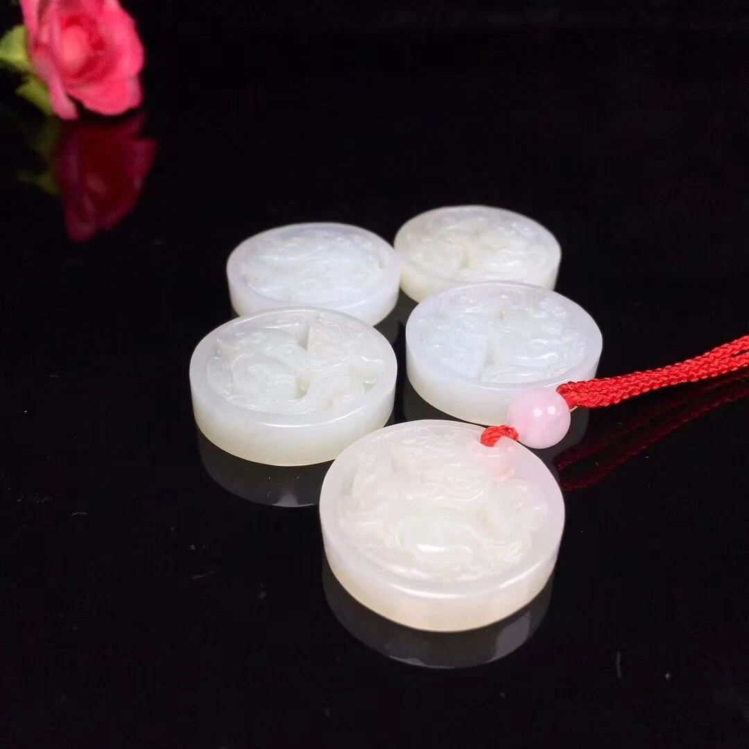 天然和田玉龙牌望子成挂坠龙小圆龙牌子吊坠小孩吉祥挂件精雕精雕