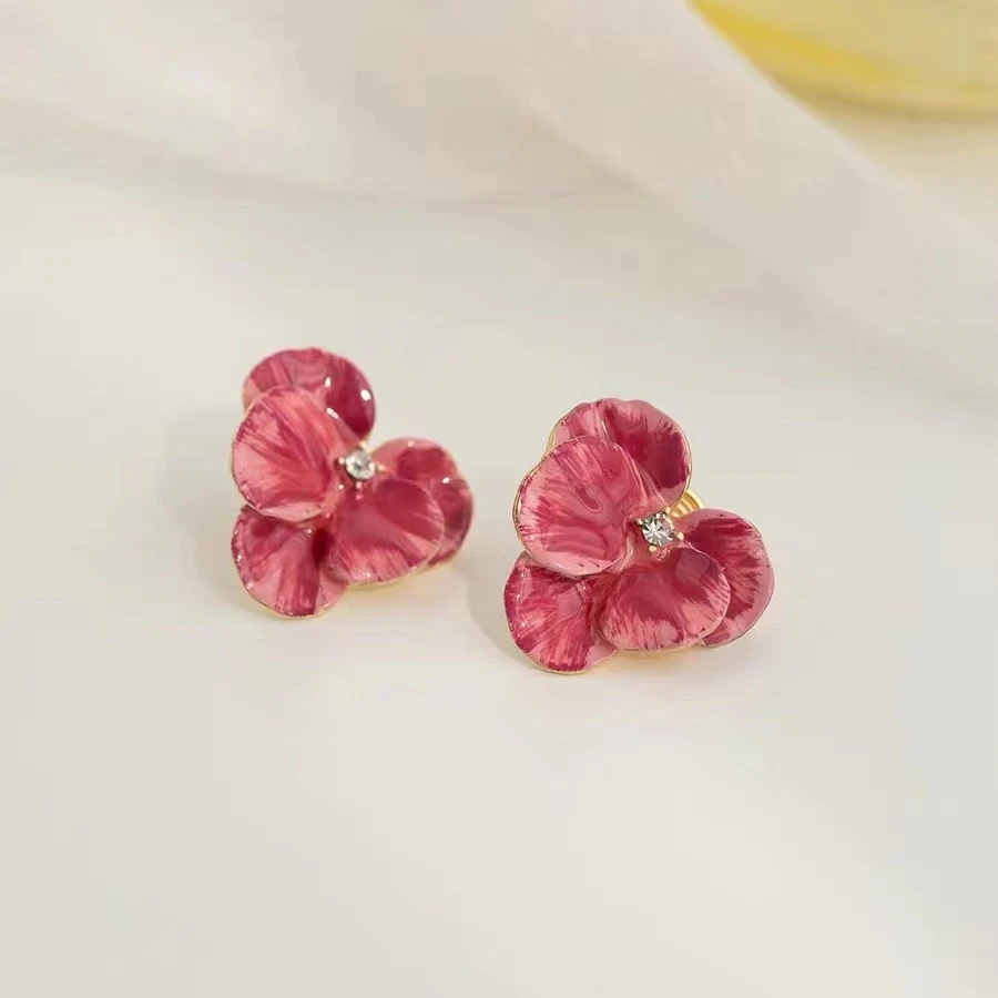 铜合金合成锆石耳饰 【林中花语】显白上镜花朵甜美少女耳钉 H051