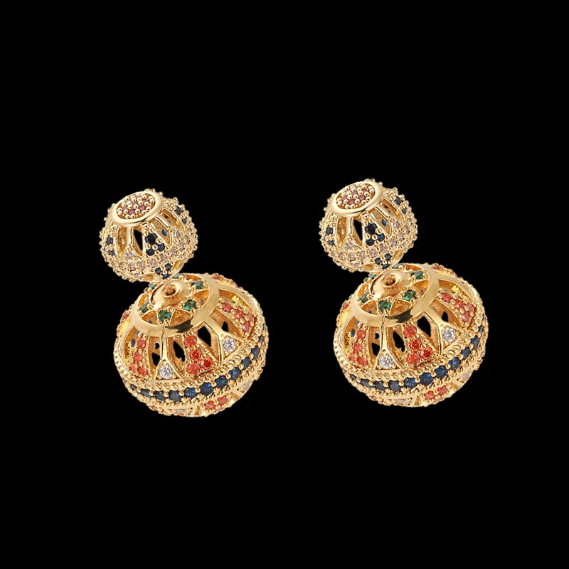 铜合金合成锆石耳饰 外贸高品轻奢一款三戴重工耳钉A024