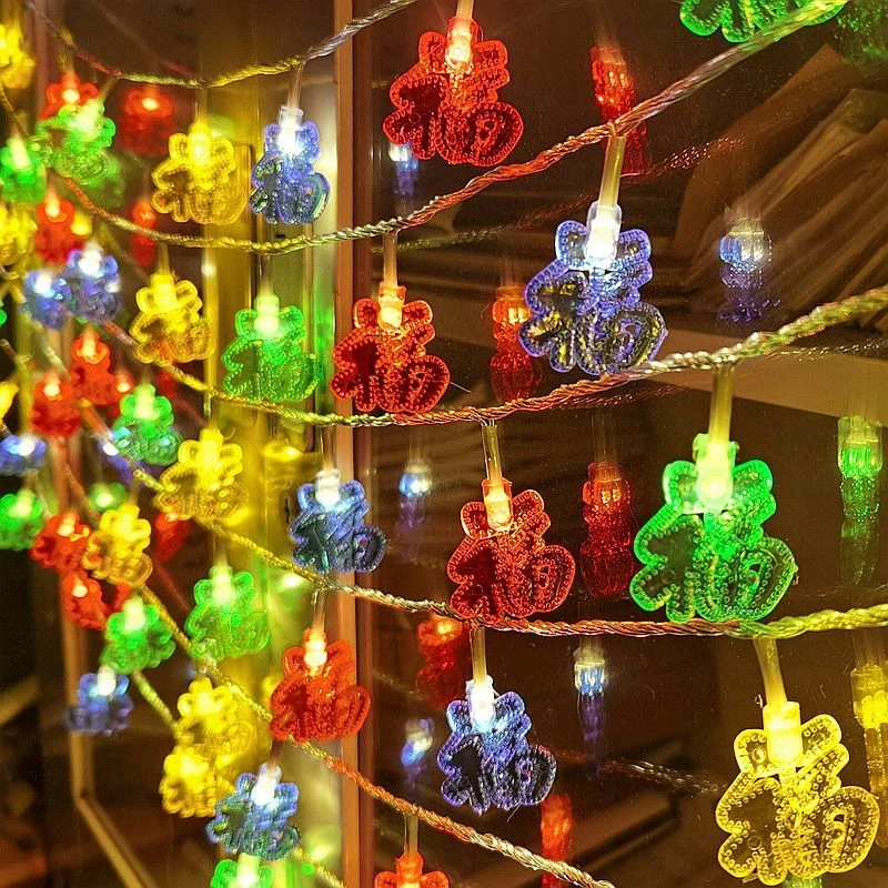 led过年福字小彩灯串灯春节新年红灯笼房间装饰品布置闪灯串防水
