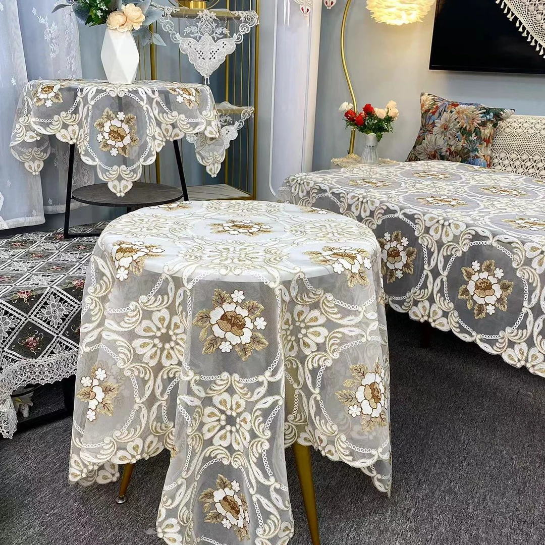 E-01 金【150*150】桌布茶几布方形桌布美式轻奢镂空家用简约欧式