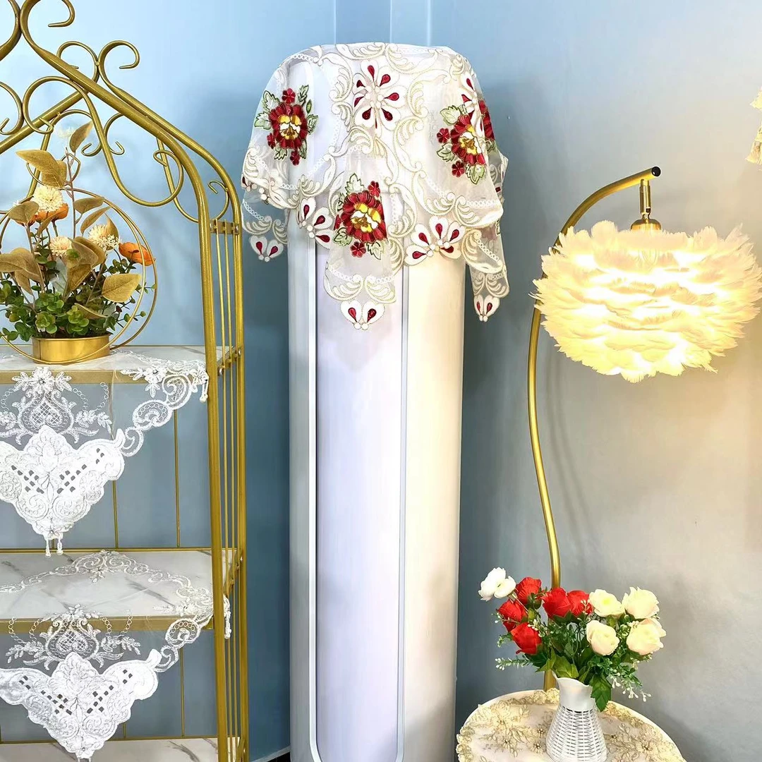 E-01 【60*60】红 毛巾绣 玻璃纱 刺绣桌布防滑家用多功能机洗