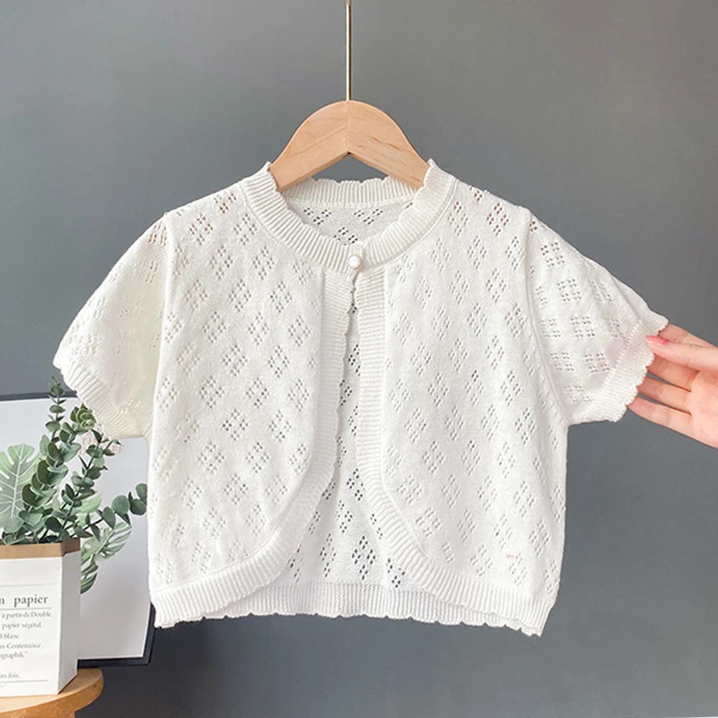 女童夏装披肩新款童装儿童外搭短袖开衫夏季针织短款外套百搭洋气