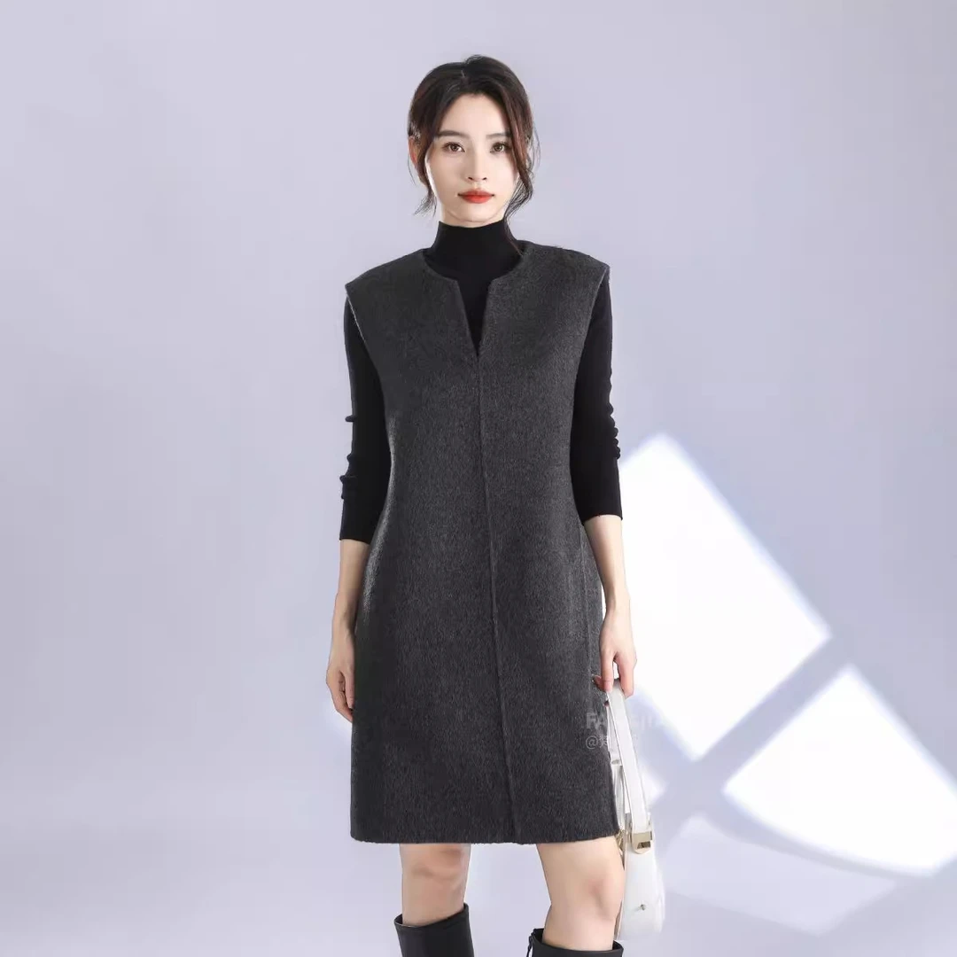 秋冬羊毛无袖背心裙经典简约舒适中长款双面毛呢显瘦气质洋气百搭
