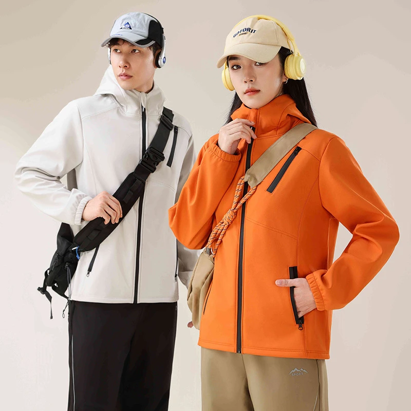 户外冲锋衣男女单壳一体绒防风外套单层轻暖款防水徒步外套登山服