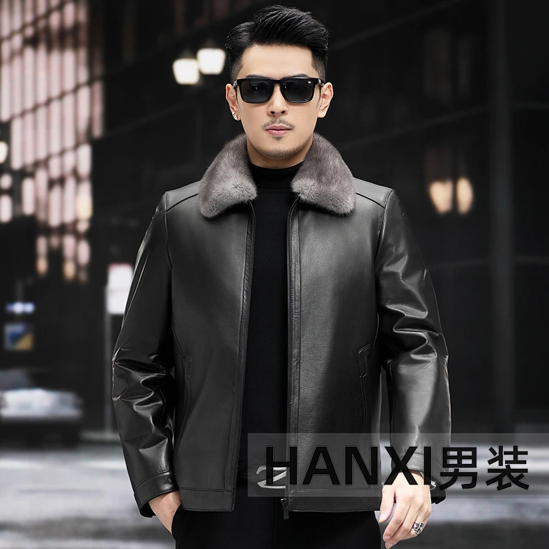 87011 牛皮银兰水貂高档整皮内胆 海宁源头发货真皮皮衣男单件