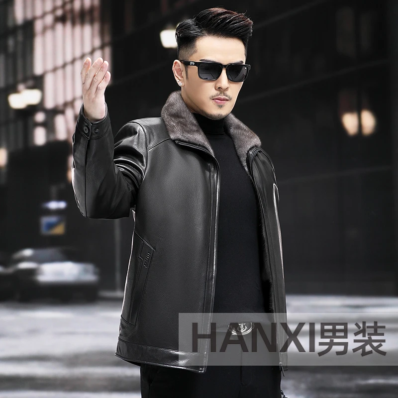 83328 山羊皮衣男水貂整貂内胆 男士水貂皮夹克加厚款冬季保暖