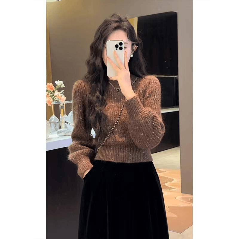 {宝藏小铺}加厚女士打底衫短款毛衣女2024秋冬新款高腰内搭小个子