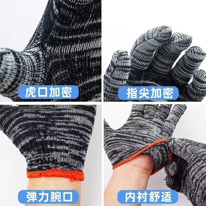 拍一发十棉线劳保手套耐脏加厚手套灰黑加厚机修手套五星