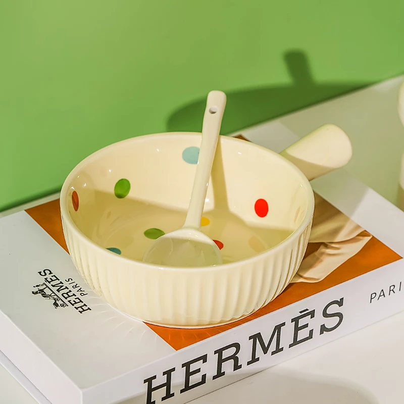 缤纷手柄碗家用碗勺组合烤碗沙拉碗陶瓷餐具高温釉下彩高颜值面碗