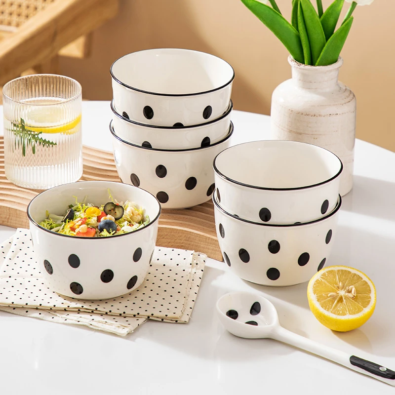 赫本风米饭碗4.5英寸6碗组合家用波点米饭碗吃饭碗宝宝碗197