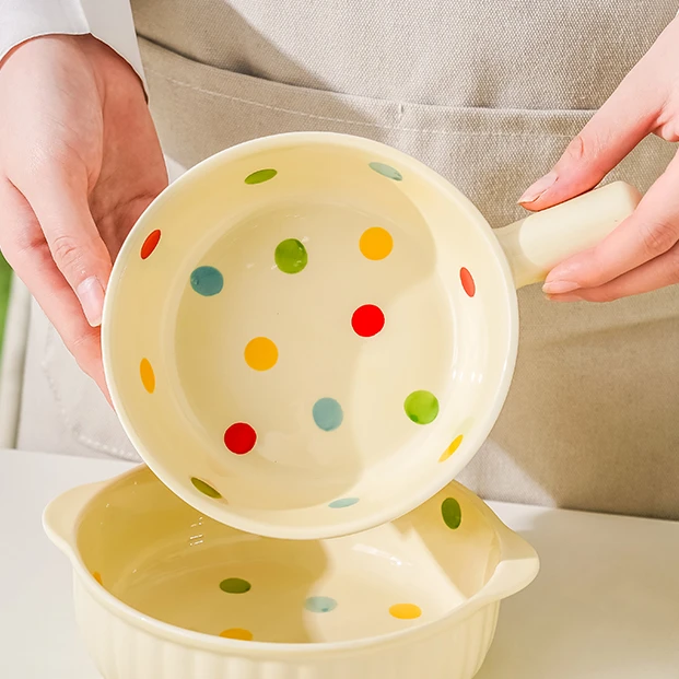 缤纷手柄碗带把烤碗家用陶瓷餐具高温釉下彩高颜值泡面碗沙拉碗