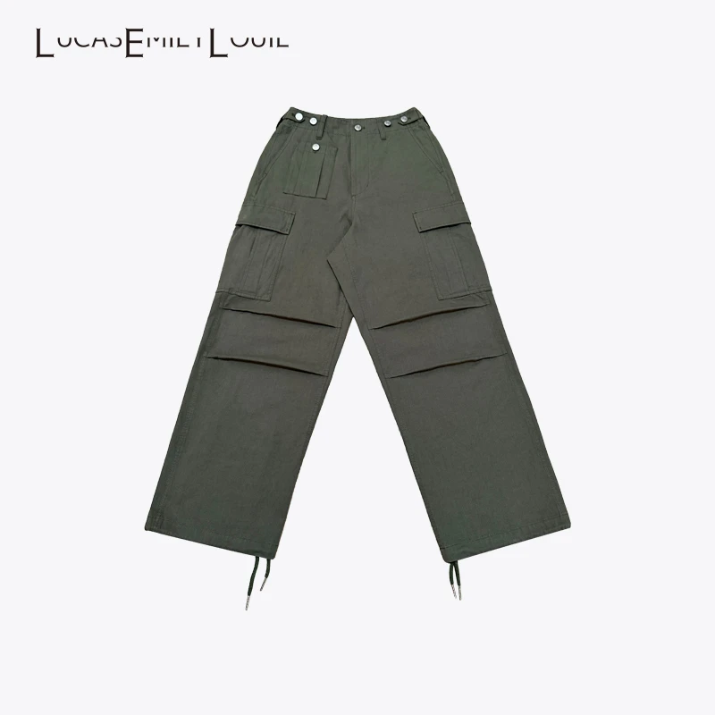LUCASEMILYLOUIE 2023早秋美式复古多口袋抽绳工装伞兵裤2310805