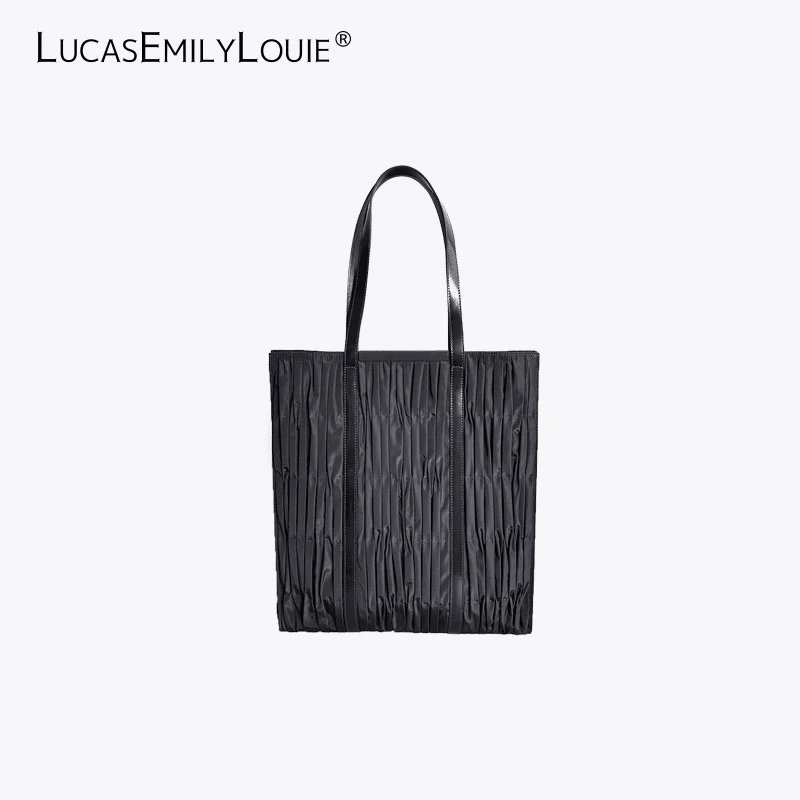 LUCASEMILYLOUIE 小众手工打皱牛皮黑色通勤手提单肩包240037