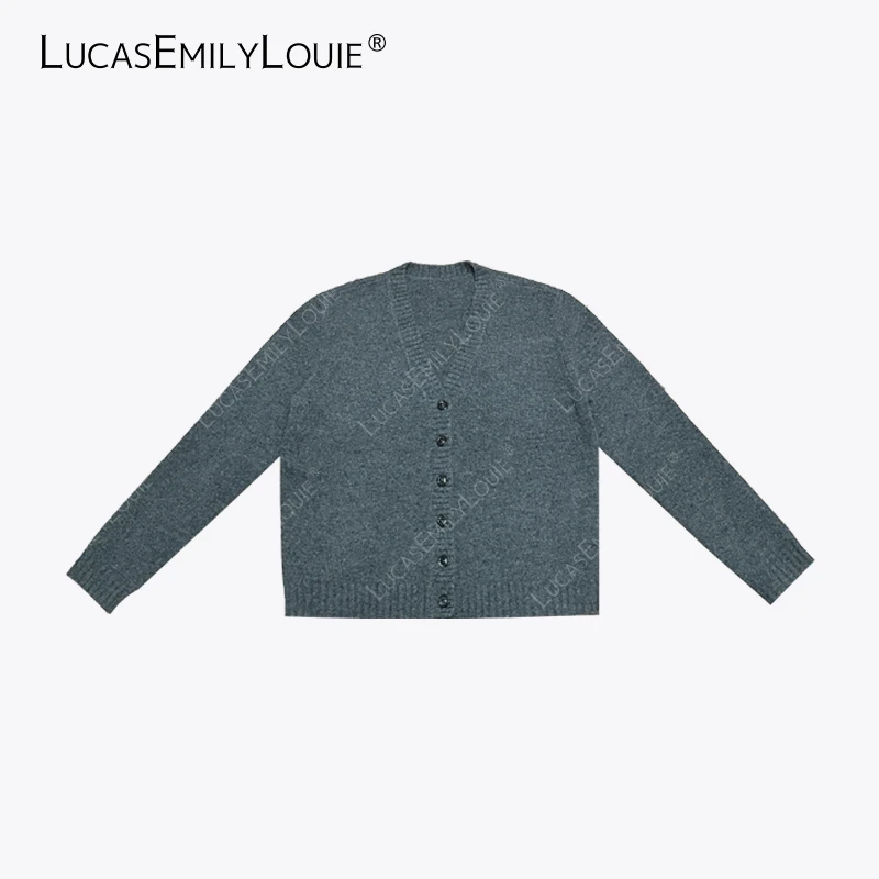 LUCASEMILYLOUIE 极简休闲风V领长袖澳洲进口100羊毛开衫2410857