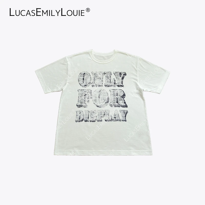 LUCASEMILYLOUIE 美式复古街头做旧印花休闲圆领短袖T恤2410731