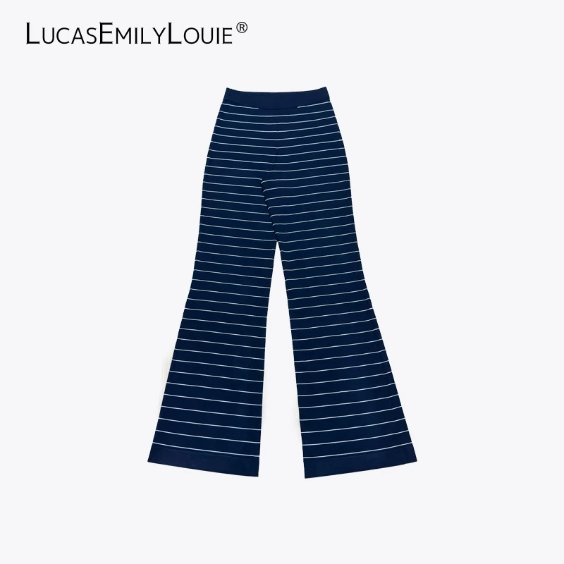 LUCASEMILYLOUIE 复古撞色条纹马蹄裤百搭阔腿针织休闲裤2410331