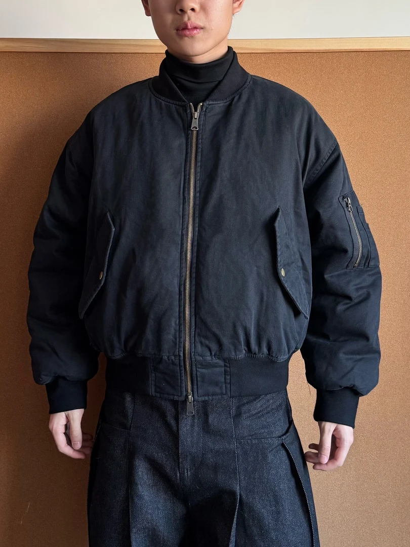 OurEcho黑色水洗做旧bombercleanfit棉服夹克外套夹克