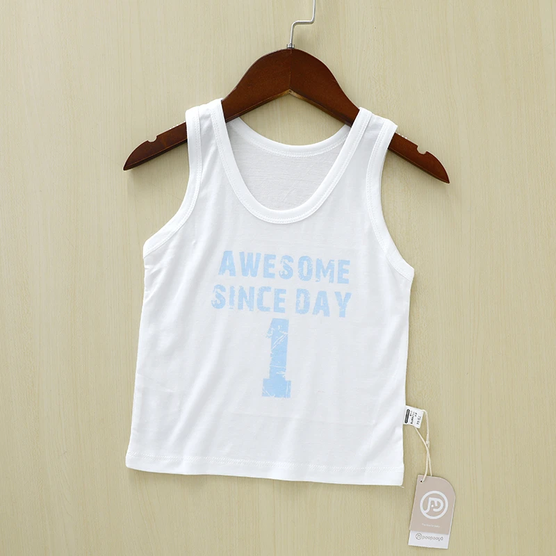 儿童背心夏季薄款白色宽松版宝宝跨栏吊带男童衣服夏装竹纤维背心
