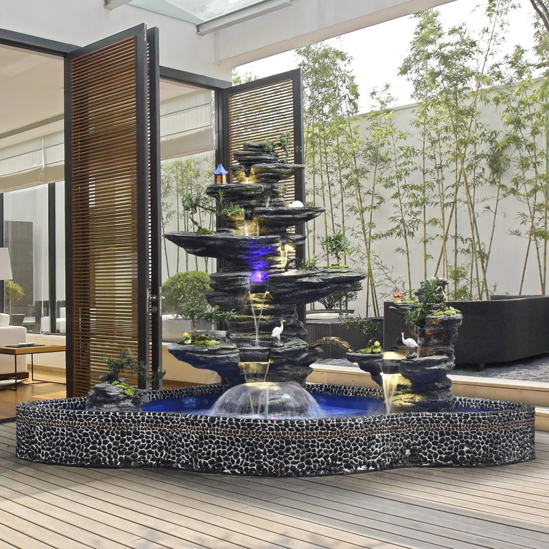 大型假山千层石流水喷泉户外鱼池装饰别墅公司后花园酒店装饰摆件
