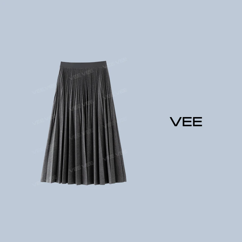 VEE 【自在裙】新款时尚百搭松紧腰显瘦压褶半身裙