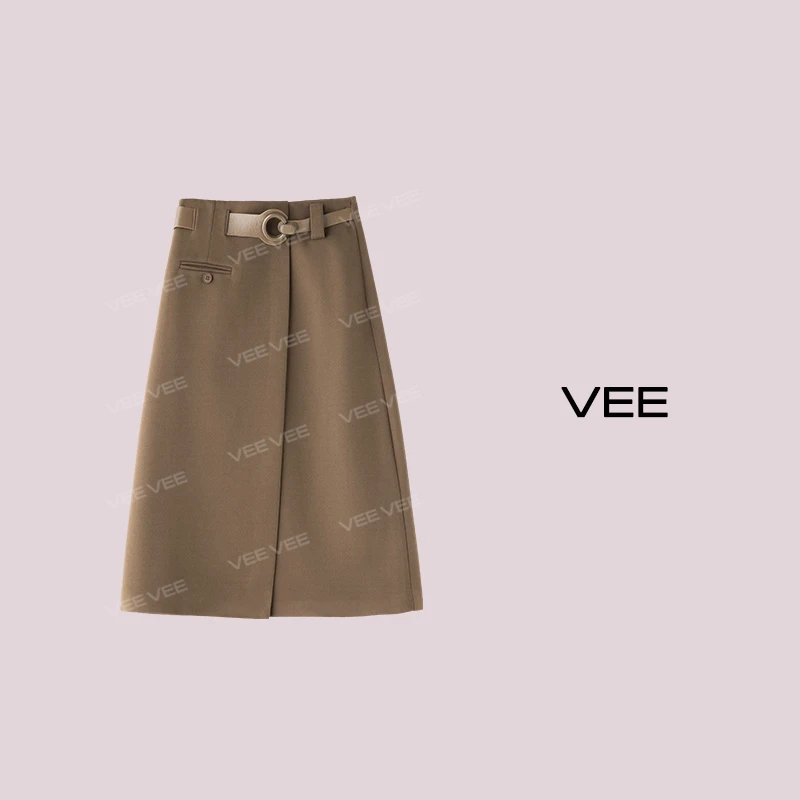 【短视频】VEE【咖啡馆】新款气质轻奢异形扣头直筒小A字半裙B344185