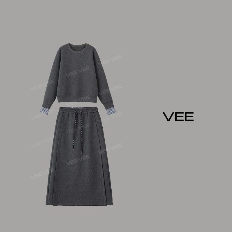 【短视频】VEE【巴黎序曲】新款气质显瘦秋冬加厚卫衣半裙套装女