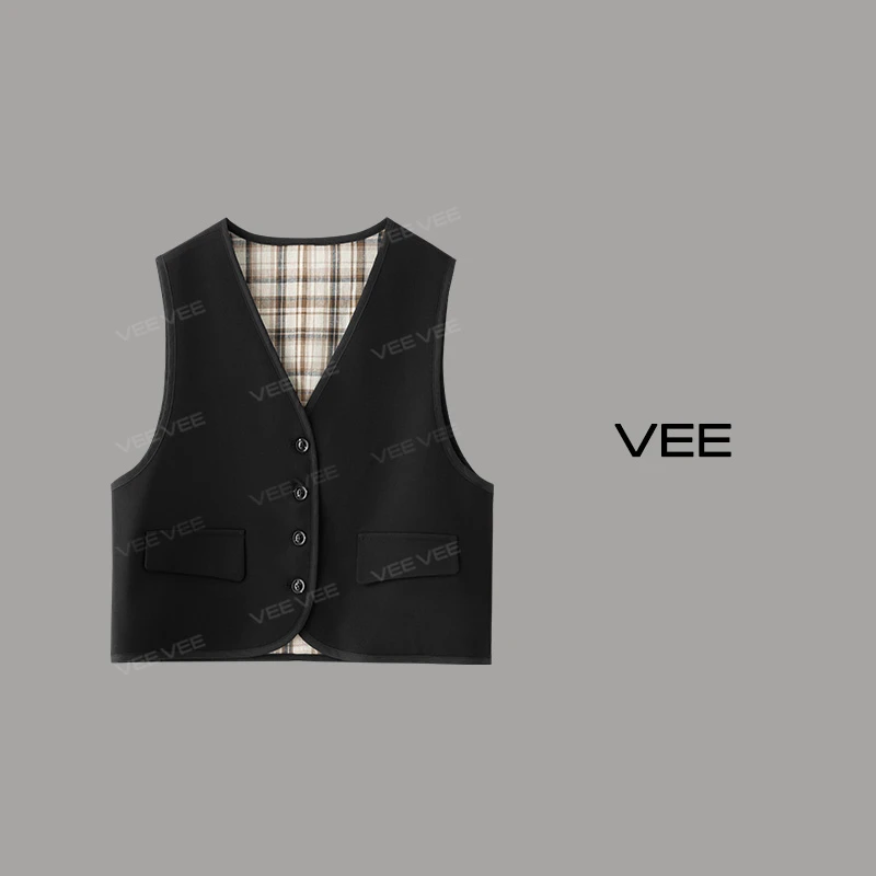 【短视频】VEE【小画家】质感纽扣经典圆弧V领剪裁百搭两面穿马甲