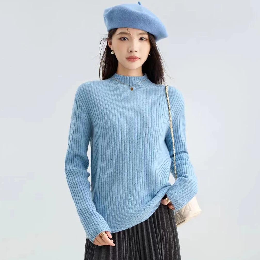 点子纱100%羊毛衫女半高领打底衫女士内搭针织长袖打底衫001-282