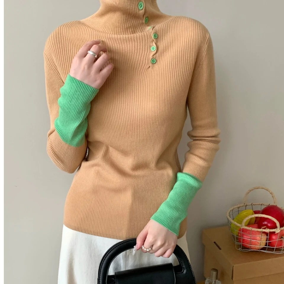 高领毛衣针衫女套头宽松上衣女士打底衫长袖秋冬款88031羊毛衫