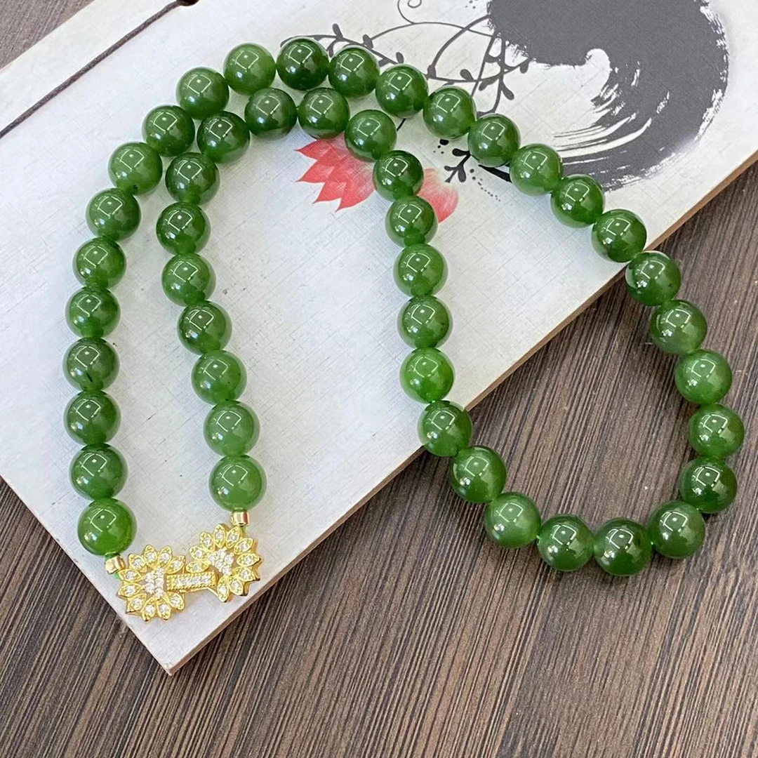 【矿姐珠宝】碧玉项链9-10mm微黑点太阳花单圈气质妈妈链百搭时尚女