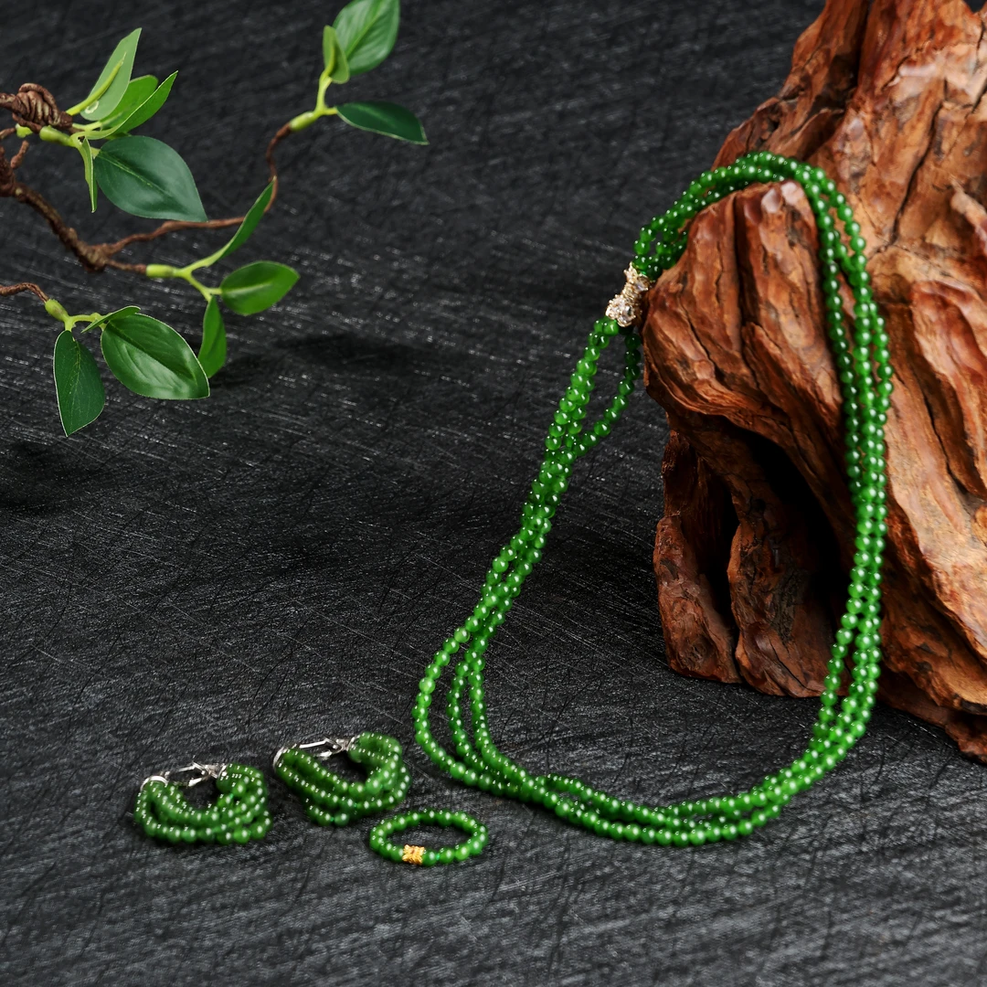 【矿姐珠宝】和田玉碧玉小米链项链女款扭扭链时尚Baby项链百搭