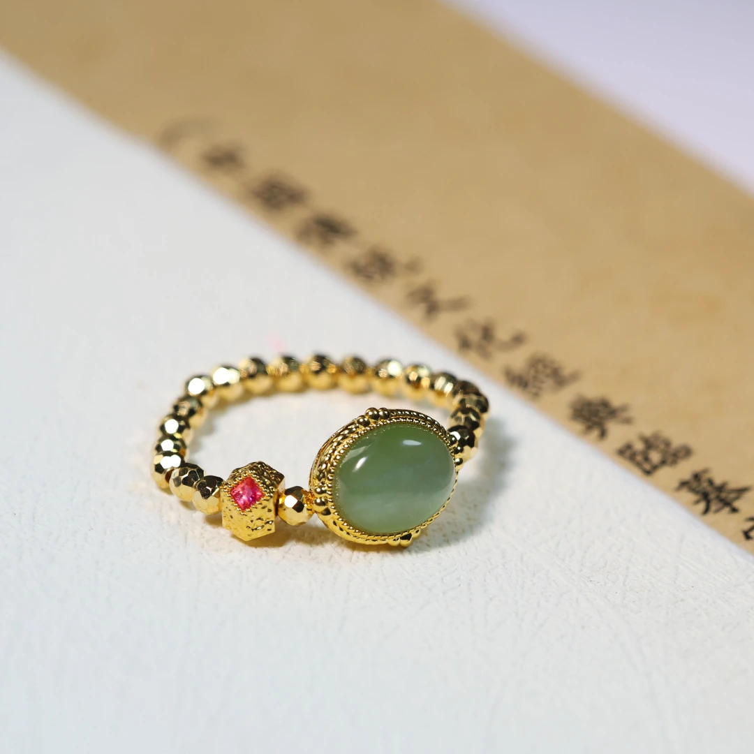 18K金碧玉戒指弹力指圈多样发一件气质时尚女士精致精美简约