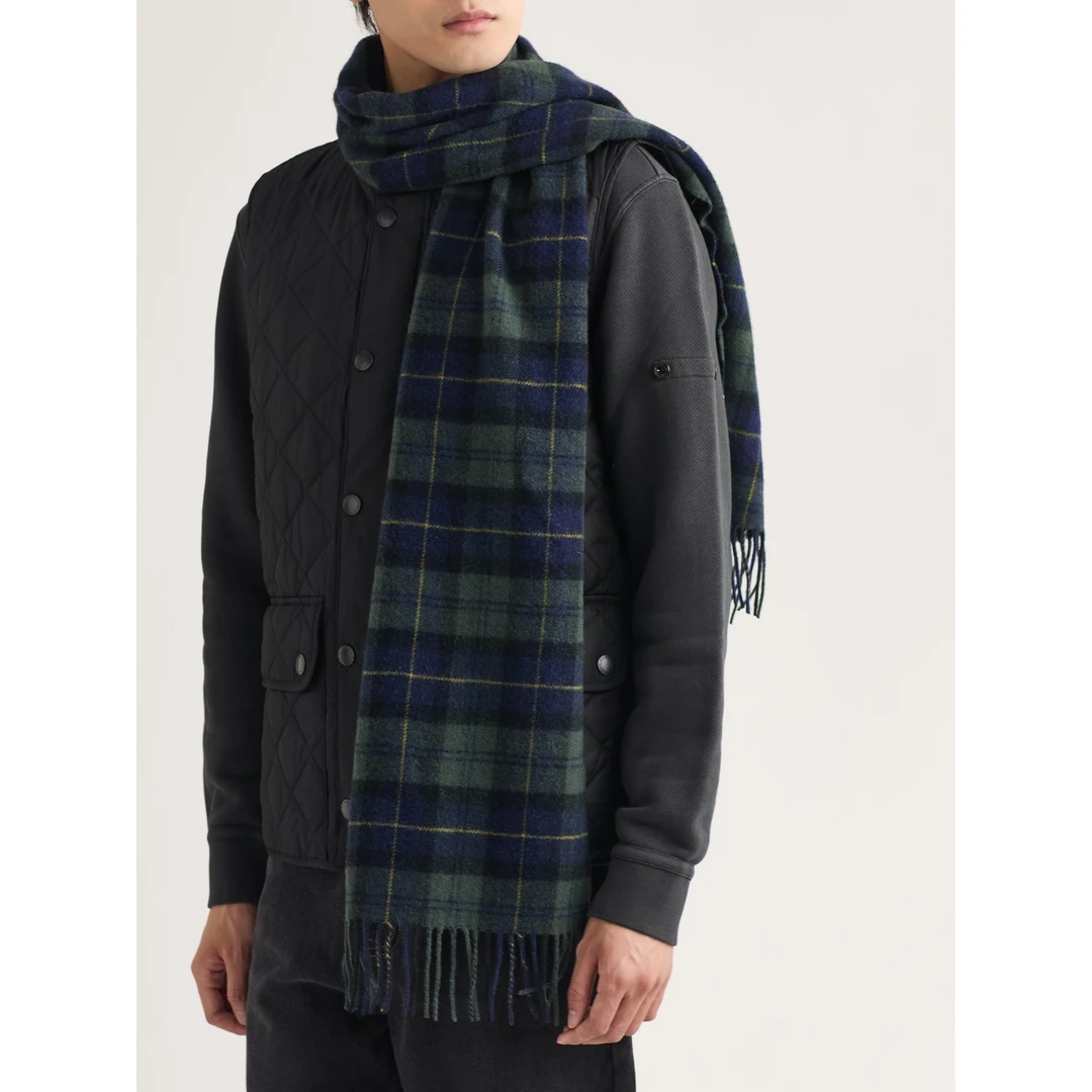 Barbour 流苏格纹绵羊毛围巾NAP颇特