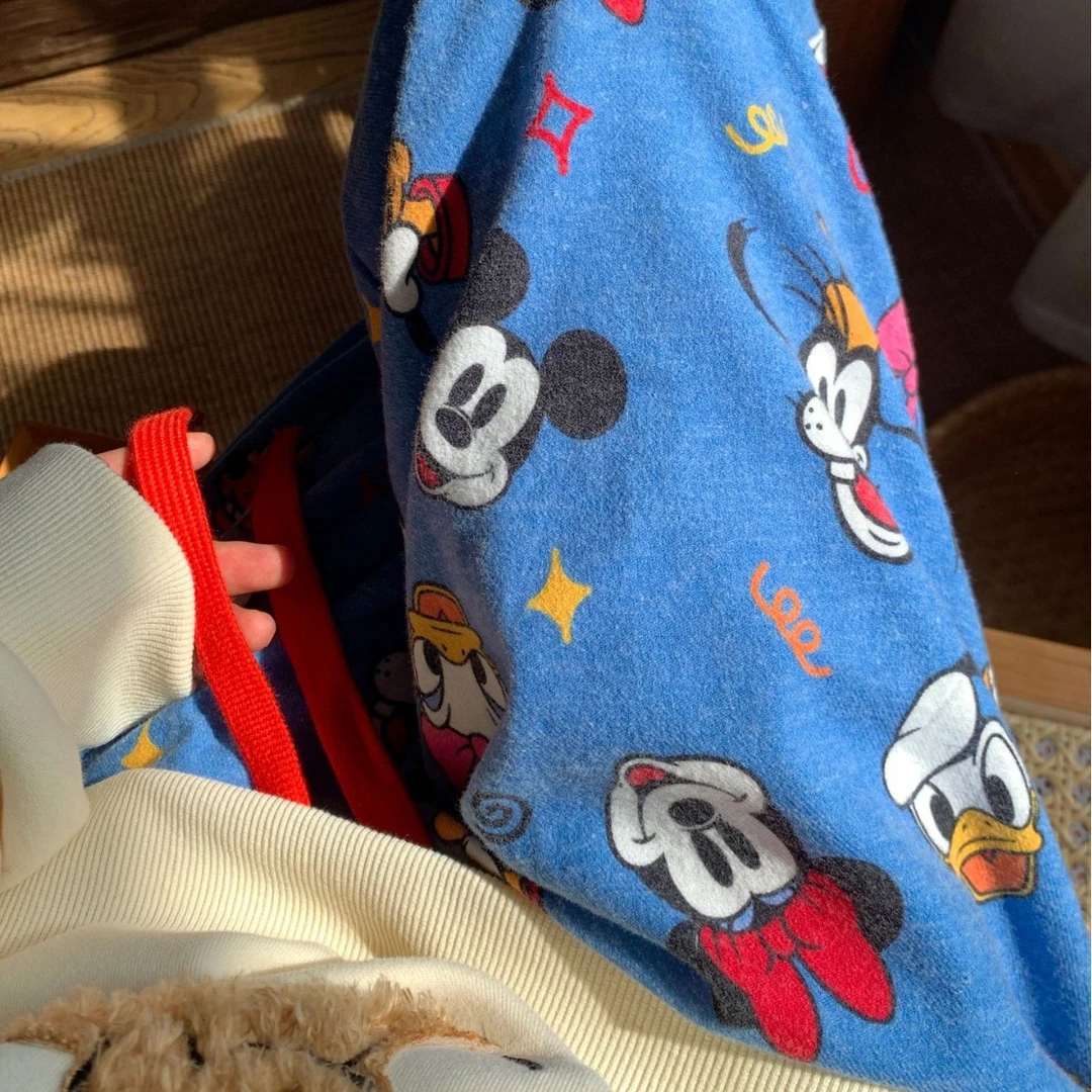 蓝底米奇一百棉磨毛睡裤可爱宽松舒适长裤家居裤可外穿